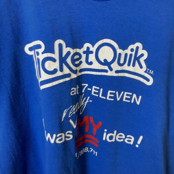 Vintage 80s 7-Eleven Ticket Quik T-Shirt M Blue Screen Stars Single Stitch - Picture 7 of 15